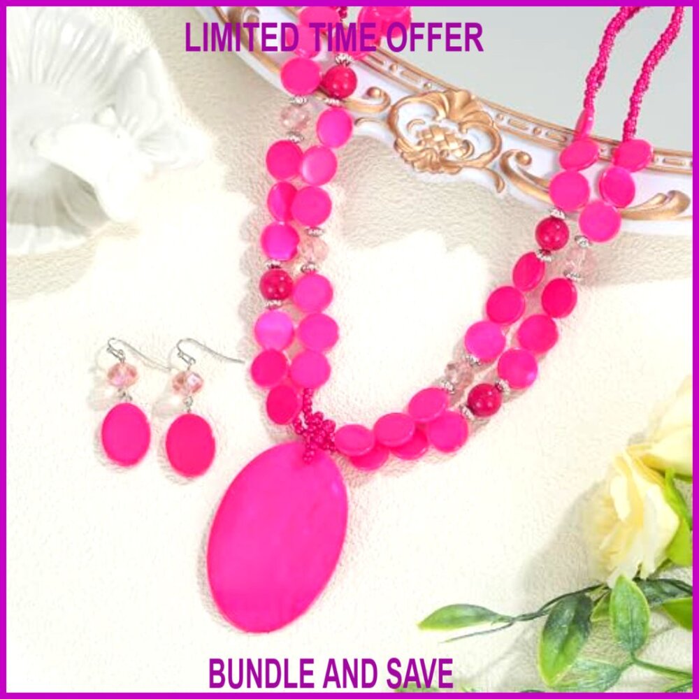 Multi-Strand Shell Bead Statement Necklace Earrin… - image 2